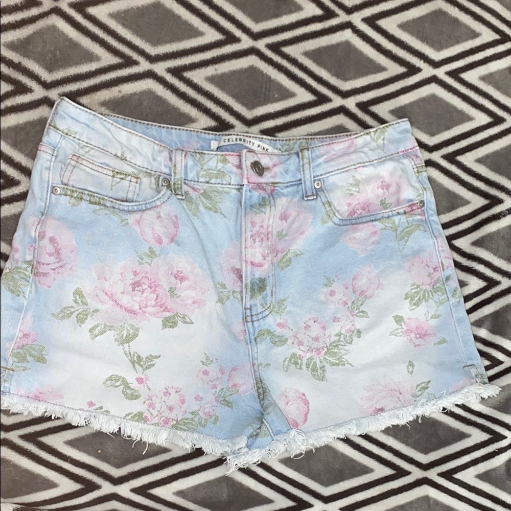 Celebrity Pink Floral Denim Shorts